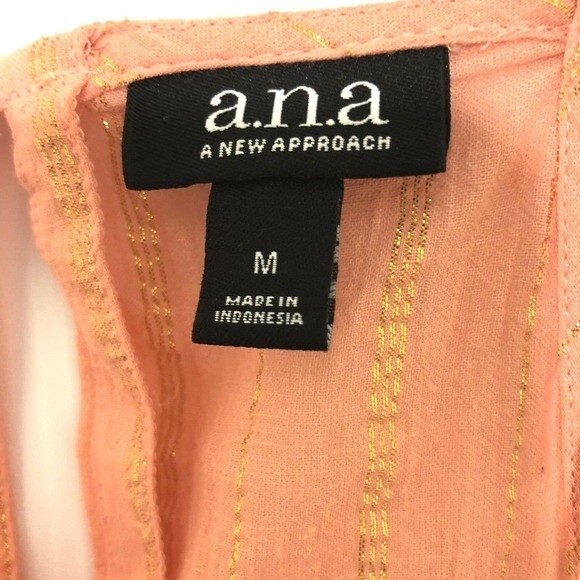 A.N.A Women's Tank Top Size M Orange Sleeveless Gold Metallic Stripe Summer - Picture 7 of 8